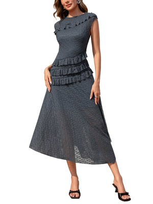 M.Infisavo Womens Lace Midi Dress Western Boho Ruffle Dress #MFD028