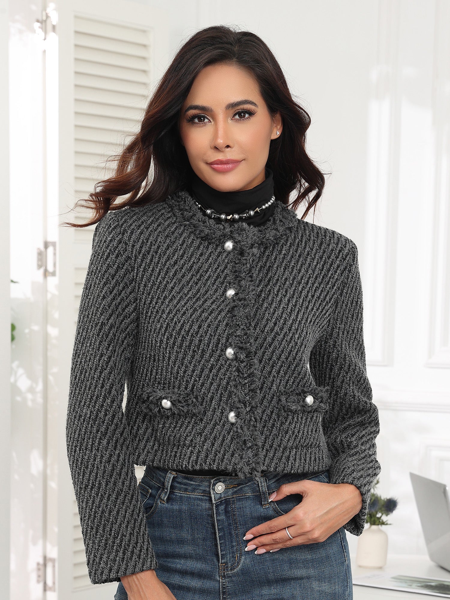 M.Infisavo Minerva Cropped Tweed Blazer