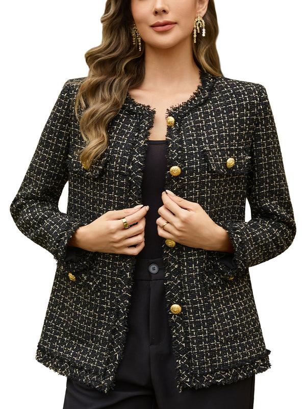 M.Infisavo Tweed Blazer Jackets with Pockets #MFB016