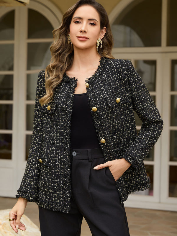 M.Infisavo Tweed Blazer Jackets with Pockets #MFB016