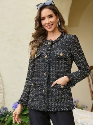 M.Infisavo Tweed Blazer Jackets with Pockets #MFB016
