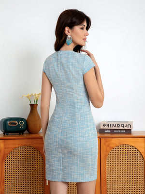 M.Infisavo Womens Pencil Dress Cap Sleeves Elegant Patterned Tweed Sheath Dress #MFD015