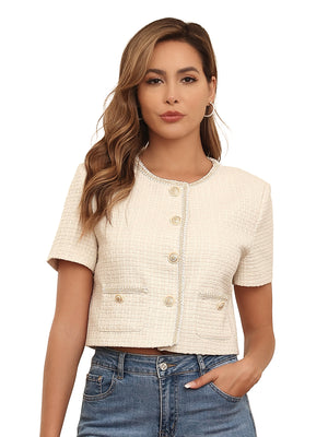 M.Infisavo Minerva Cropped Short Sleeves Tweed Blazer