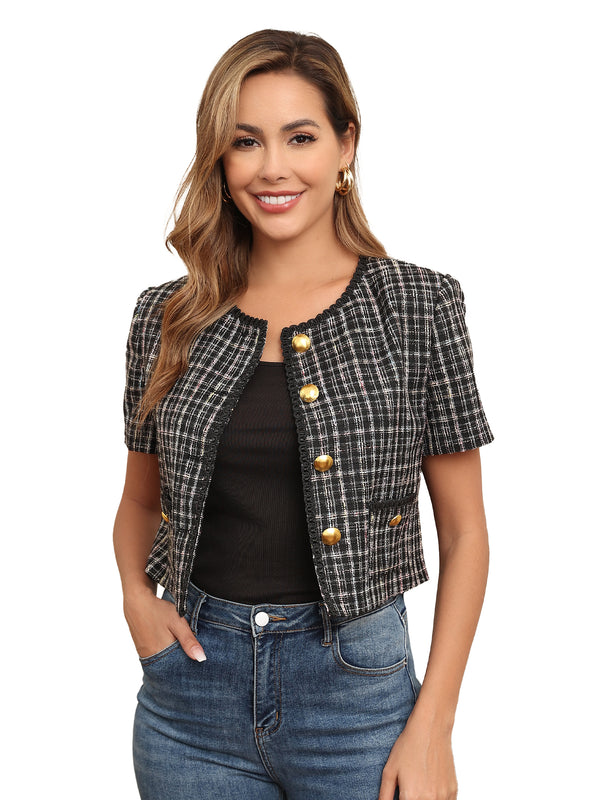 M.Infisavo Minerva Cropped Short Sleeves Tweed Blazer