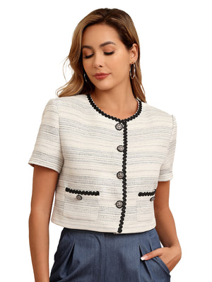 M.Infisavo Minerva Cropped Short Sleeves Tweed Blazer