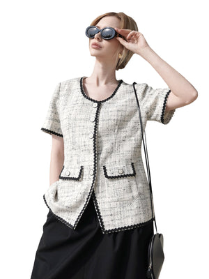 M.Infisavo Wavy Wisdom Short Sleeves Tweed Blazer