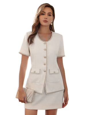 M.Infisavo Wavy Wisdom Short Sleeves Tweed Blazer