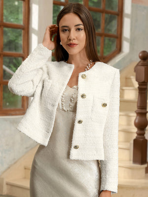 M.Infisavo Cropped Tweed Blazer Woolen Boucle Jackets