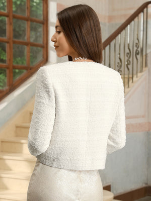 M.Infisavo Cropped Tweed Blazer Woolen Boucle Jackets