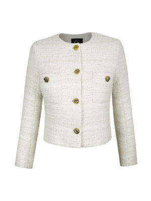 M.Infisavo Cropped Tweed Blazer Woolen Boucle Jackets
