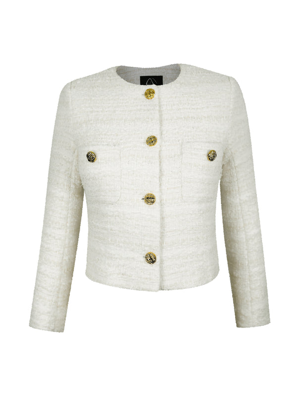 M.Infisavo Cropped Tweed Blazer Woolen Boucle Jackets