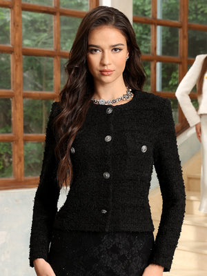 M.Infisavo Cropped Tweed Blazer Woolen Boucle Jackets