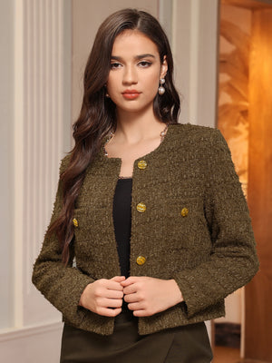 M.Infisavo Cropped Tweed Blazer Woolen Boucle Jackets