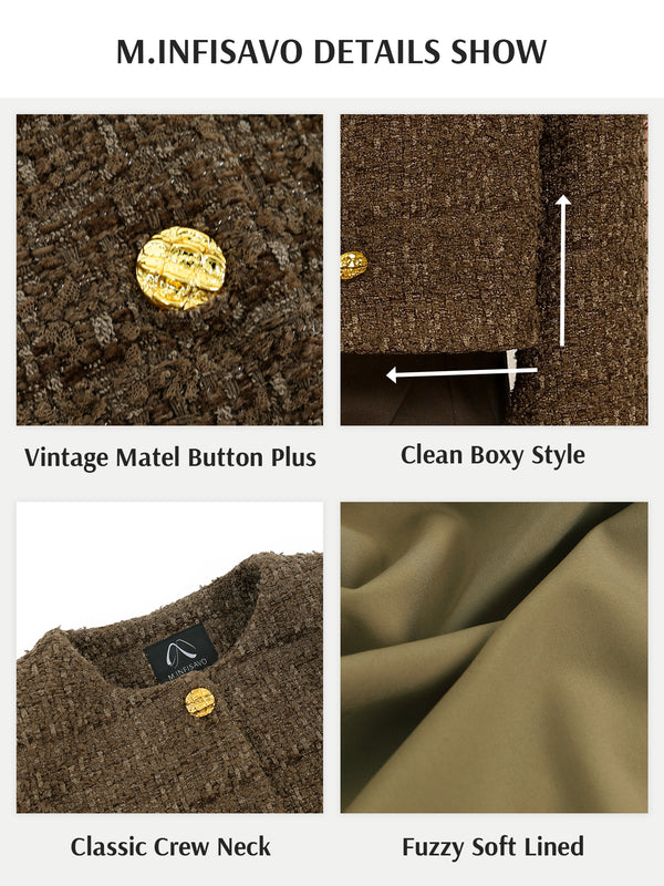 M.Infisavo Cropped Tweed Blazer Woolen Boucle Jackets