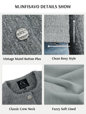 M.Infisavo Cropped Tweed Blazer Woolen Boucle Jackets