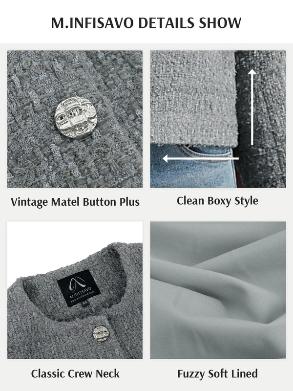 M.Infisavo Cropped Tweed Blazer Woolen Boucle Jackets