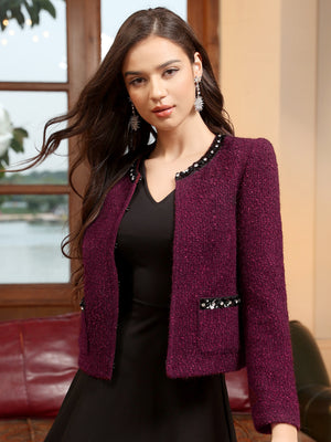 M.Infisavo Sequin Crew Neck Tweed Jackets Blazer