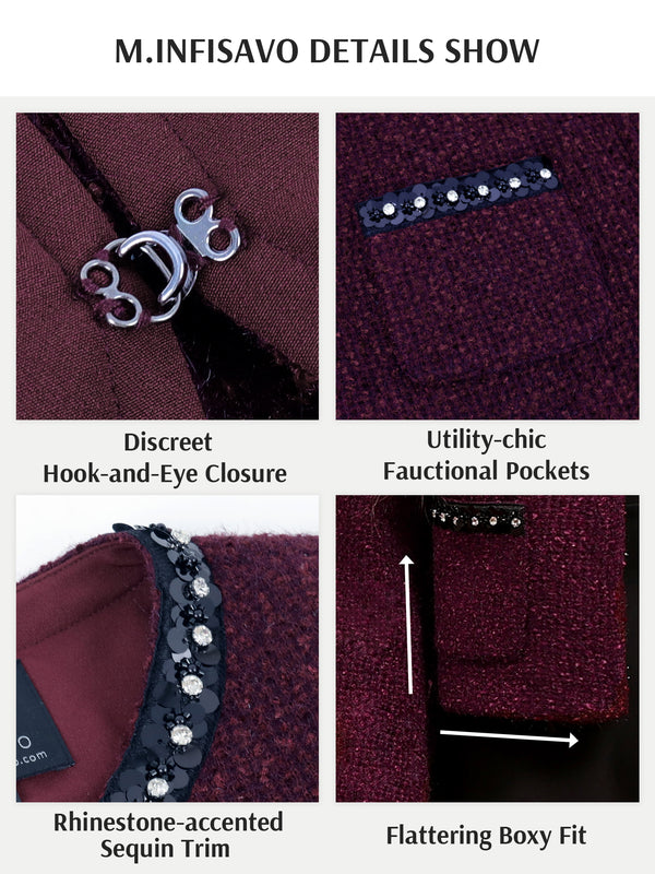 M.Infisavo Sequin Crew Neck Tweed Jackets Blazer