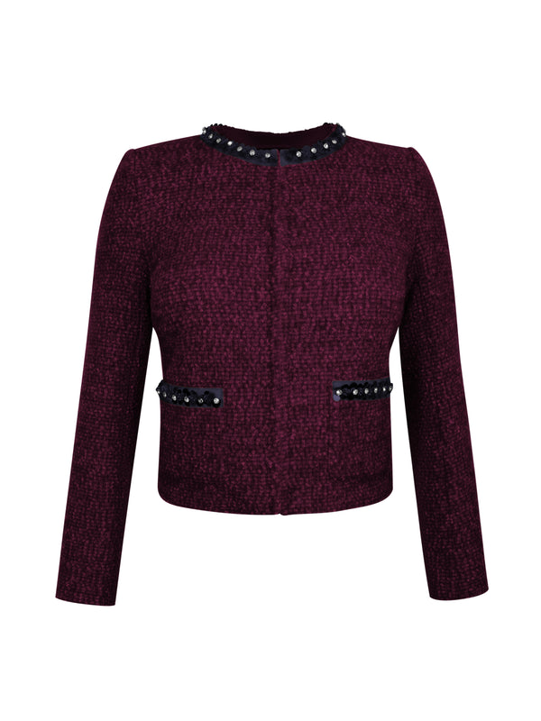 M.Infisavo Sequin Crew Neck Tweed Jackets Blazer