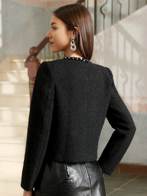 M.Infisavo Sequin Crew Neck Tweed Jackets Blazer