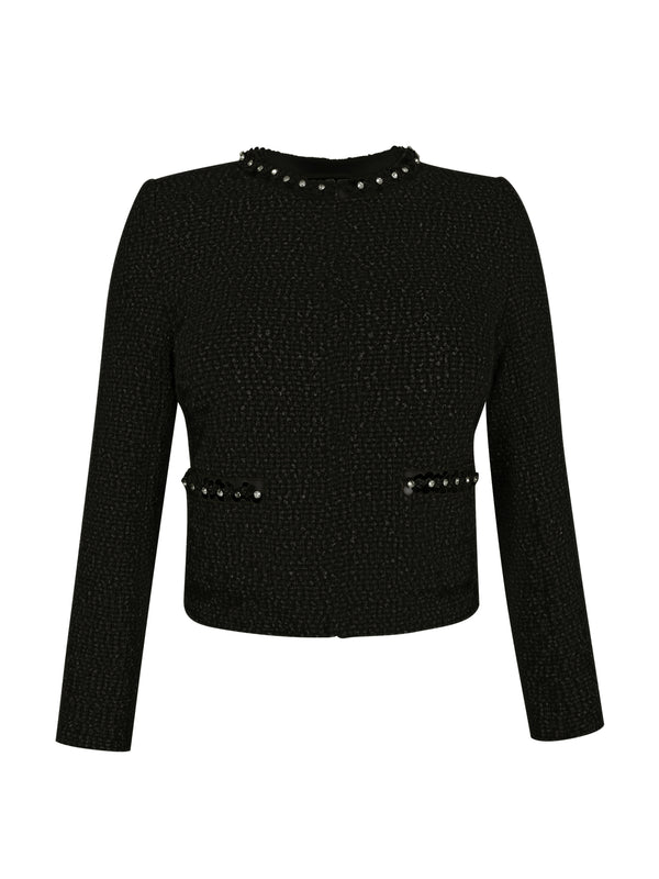 M.Infisavo Sequin Crew Neck Tweed Jackets Blazer