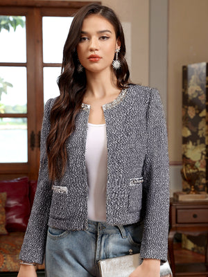 M.Infisavo Sequin Crew Neck Tweed Jackets Blazer