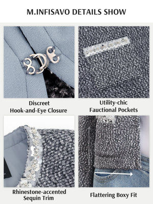 M.Infisavo Sequin Crew Neck Tweed Jackets Blazer