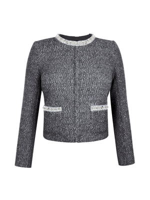 M.Infisavo Sequin Crew Neck Tweed Jackets Blazer