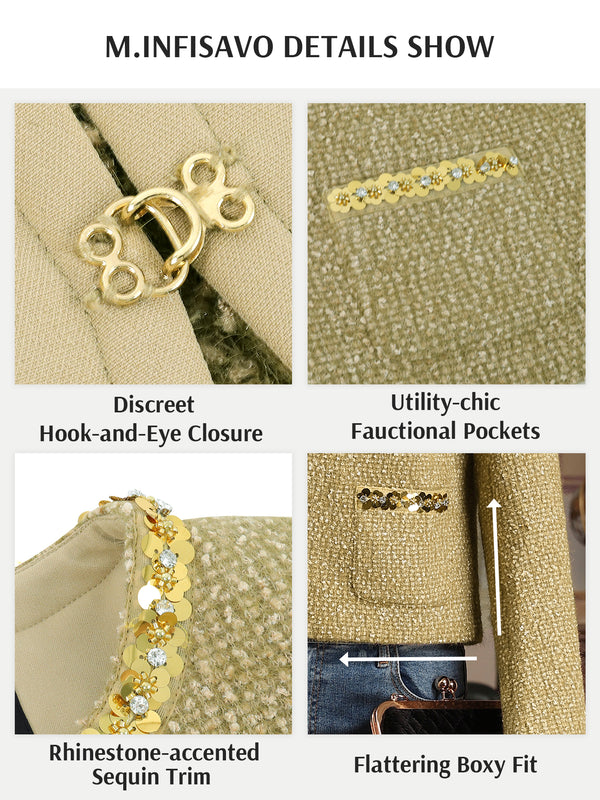 M.Infisavo Sequin Crew Neck Tweed Jackets Blazer