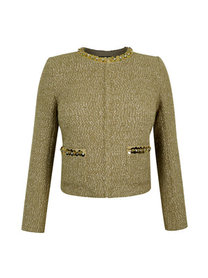 M.Infisavo Sequin Crew Neck Tweed Jackets Blazer