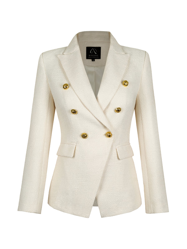 M.Infisavo Double Breasted Blazer Peaked Lapels Office Suit Jacket Blazer