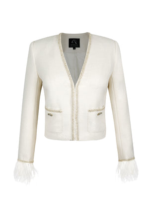 M.Infisavo Tweed Blazers Cropped Jacket with Pocket