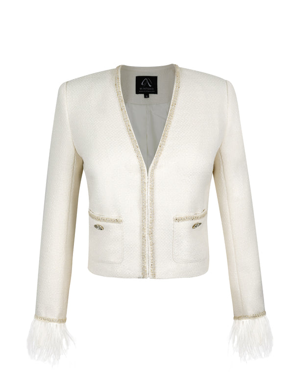 M.Infisavo Tweed Blazers Cropped Jacket with Pocket