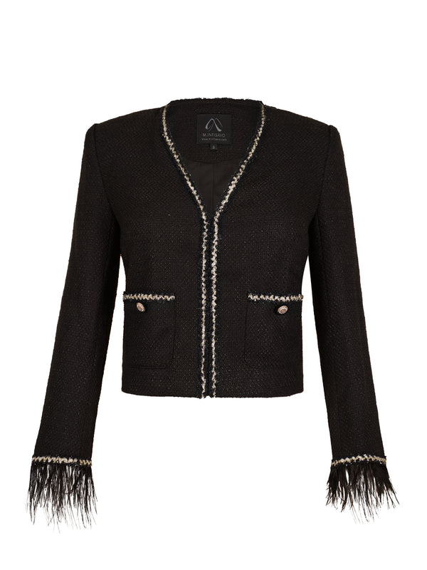 M.Infisavo Tweed Blazers Cropped Jacket with Pocket