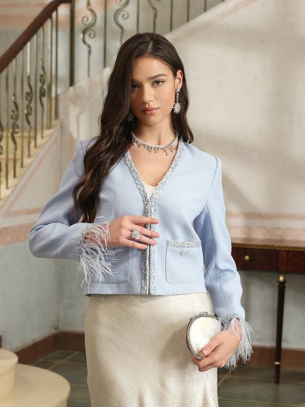 M.Infisavo Tweed Blazers Cropped Jacket with Pocket