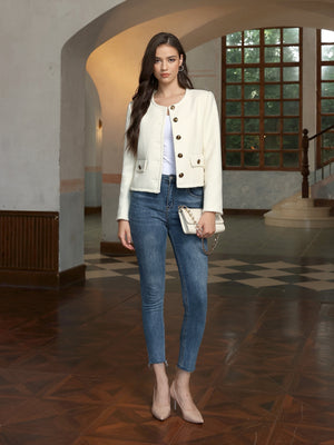 M.Infisavo Cropped Jackets with Pockets Vintage Blazer