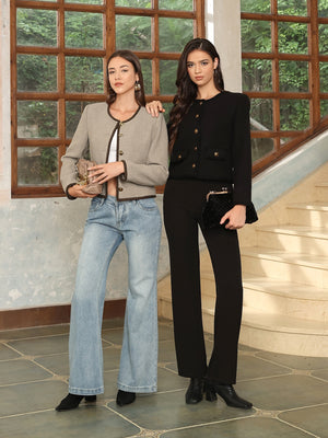 M.Infisavo Cropped Jackets with Pockets Vintage Blazer