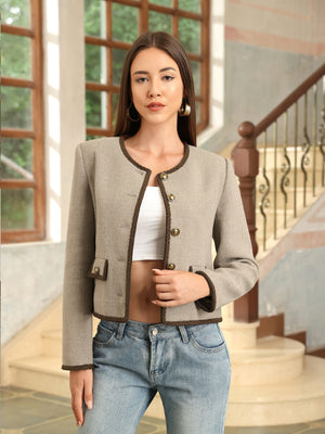 M.Infisavo Cropped Jackets with Pockets Vintage Blazer