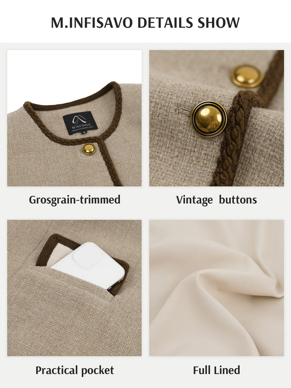 M.Infisavo Cropped Jackets with Pockets Vintage Blazer