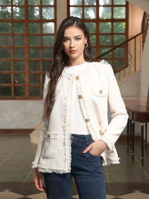 M.Infisavo Tweed Blazer Jackets with Pockets