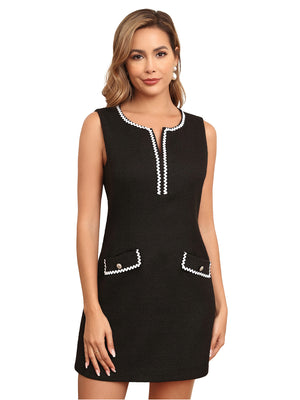 M.Infisavo Wavy Wisdom V Neck Sleeveless Tailored Tweed Dress