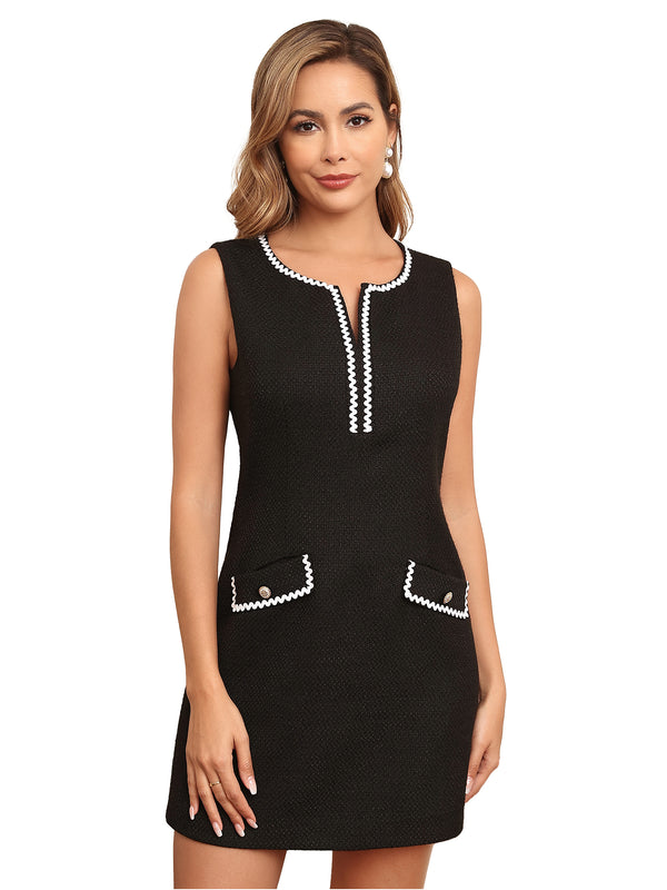 M.Infisavo Wavy Wisdom V Neck Sleeveless Tailored Tweed Dress