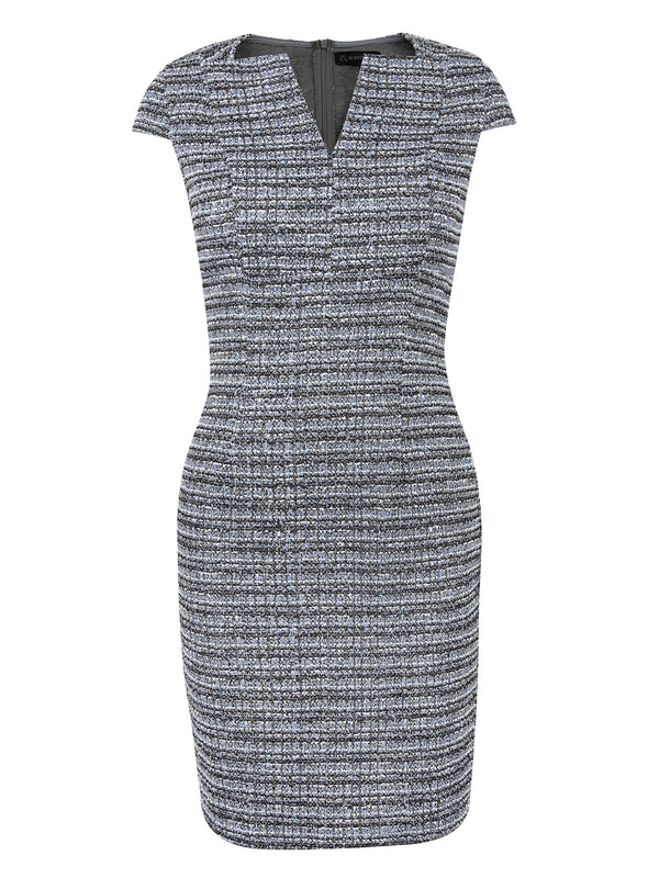 M.Infisavo Tailored Intellect Notch V Neck Cap Sleeves Tweed Pencil Dress