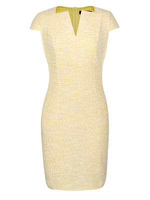 M.Infisavo Tailored Intellect Notch V Neck Cap Sleeves Tweed Pencil Dress #MFD006