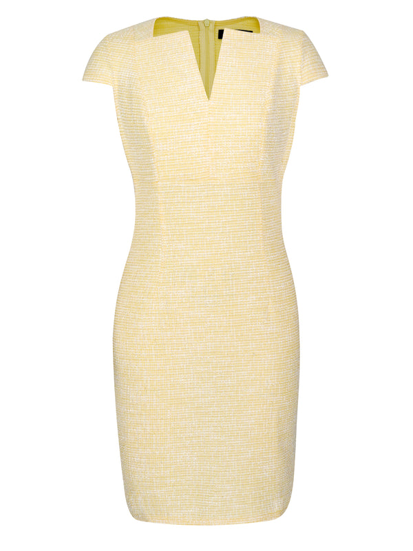 M.Infisavo Tailored Intellect Notch V Neck Cap Sleeves Tweed Pencil Dress #MFD006