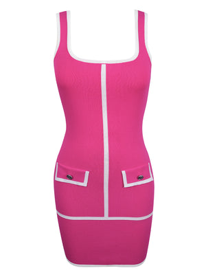 M.Infisavo Sleeveless Bodycon Dresses Square Neck Knit Sweater Mini Tank Dress