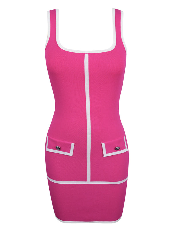 M.Infisavo Sleeveless Bodycon Dresses Square Neck Knit Sweater Mini Tank Dress