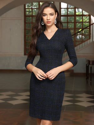M.Infisavo Sheath Dresses for Women Notch V Neck 3/4 Sleeves