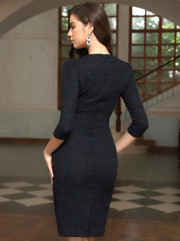 M.Infisavo Sheath Dresses for Women Notch V Neck 3/4 Sleeves