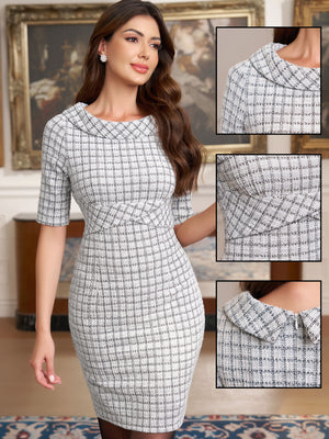 M.Infisavo Women’s Boat Neck Vintage Bodycon Tweed Dresses #MFD012